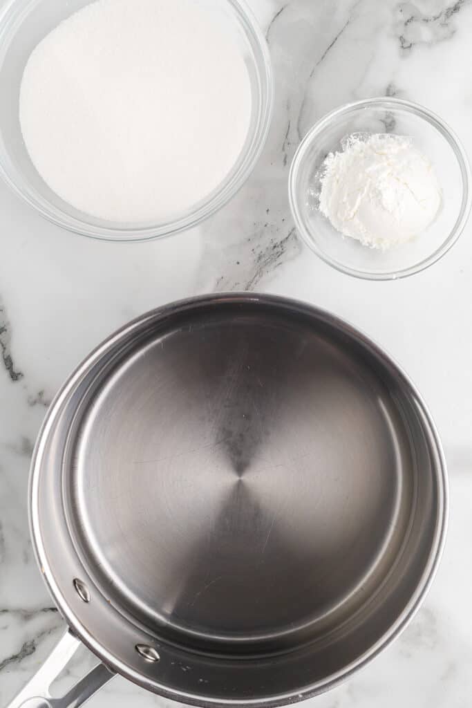 Boiling water in a saucepan.