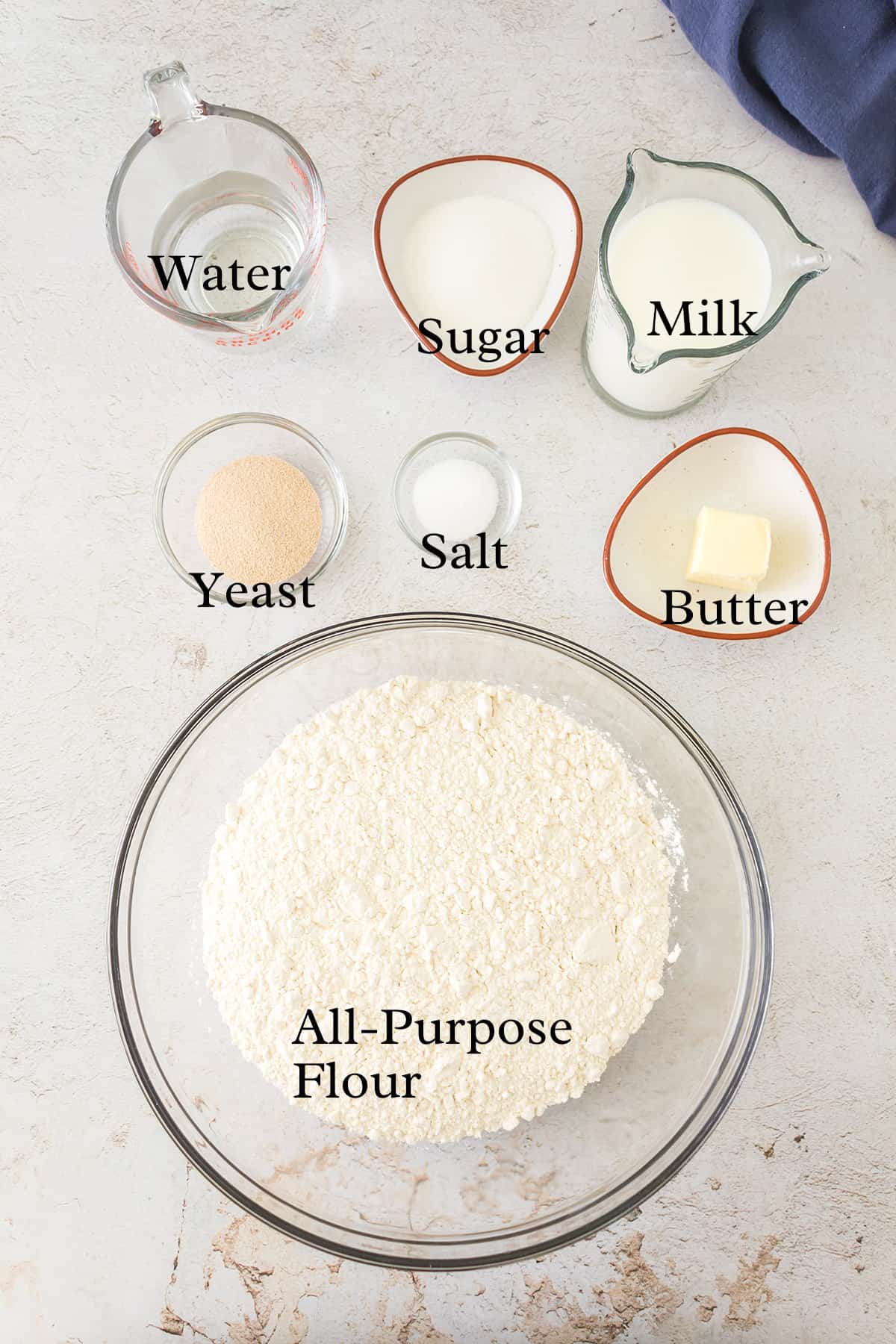 Simple ingredients needed for making rolls.