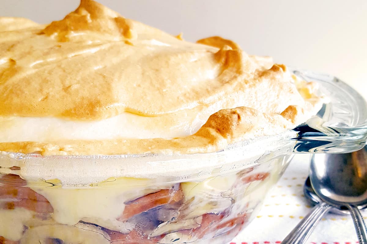 Banana pudding with a golden brown meringue.