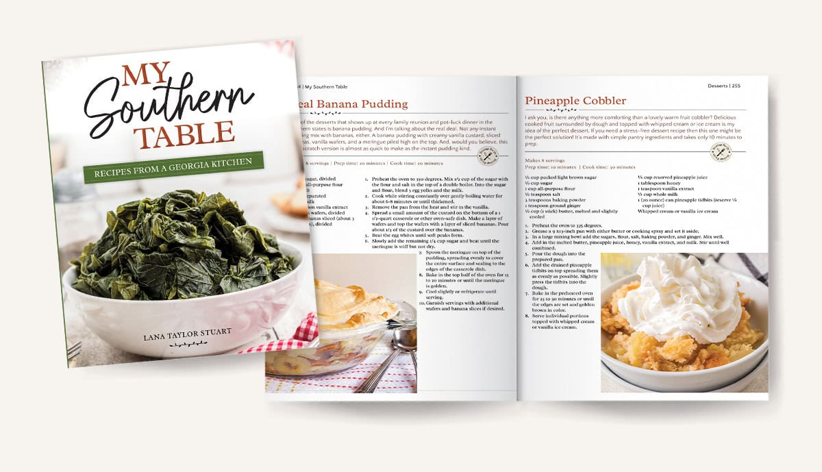 Mockup of page 254-255 in My Southern Table cookbook.