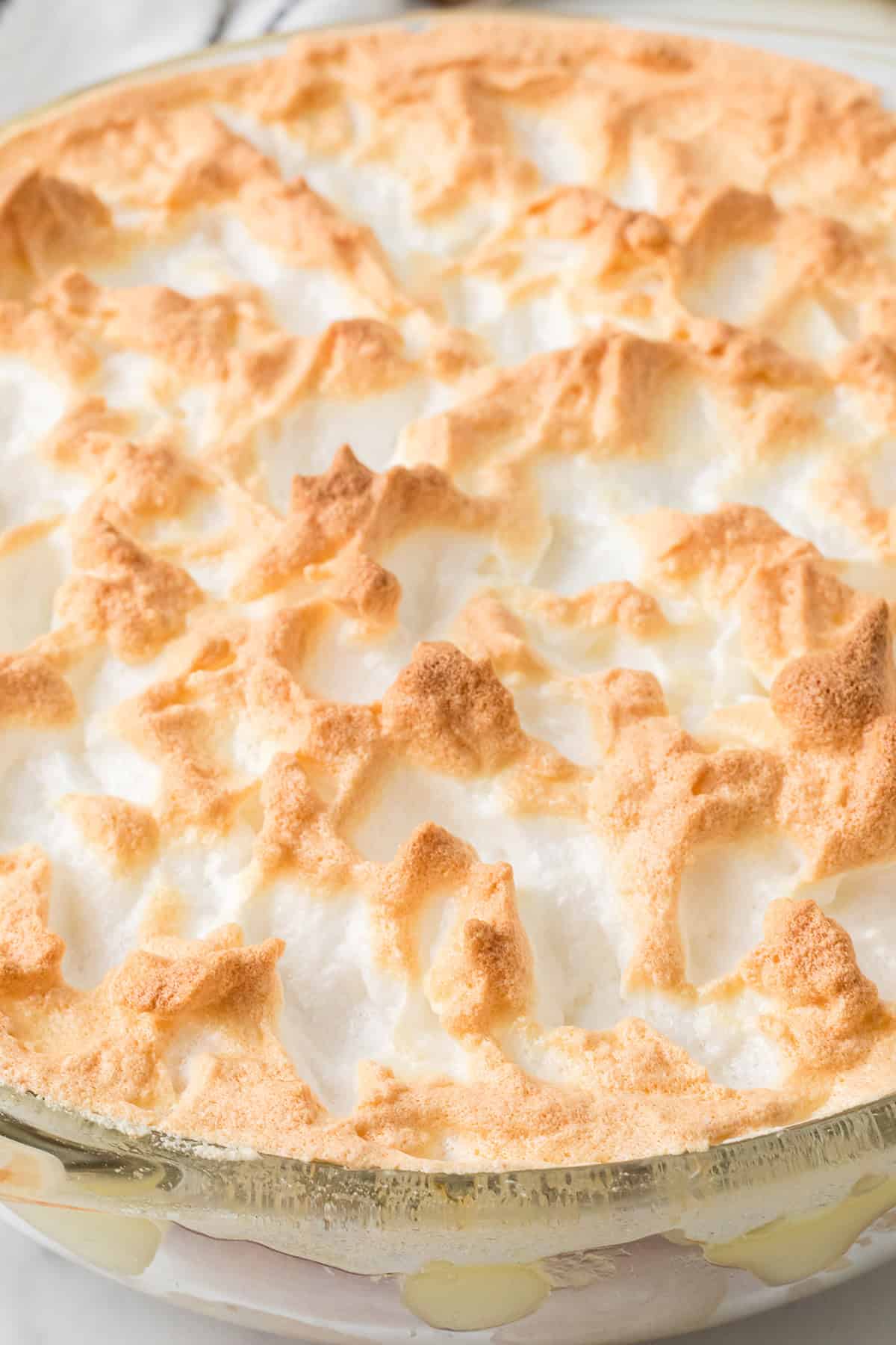 Finished pudding with a golden brown meringue.