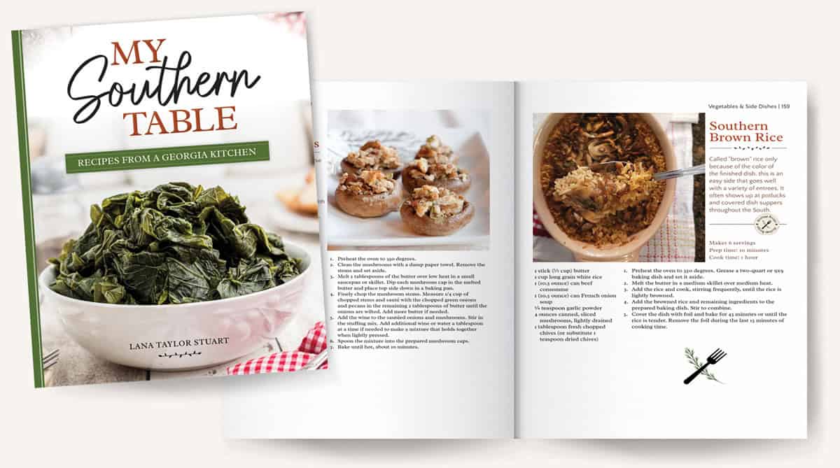 Mockup of My Southern Table Cookbook pages 158-159.