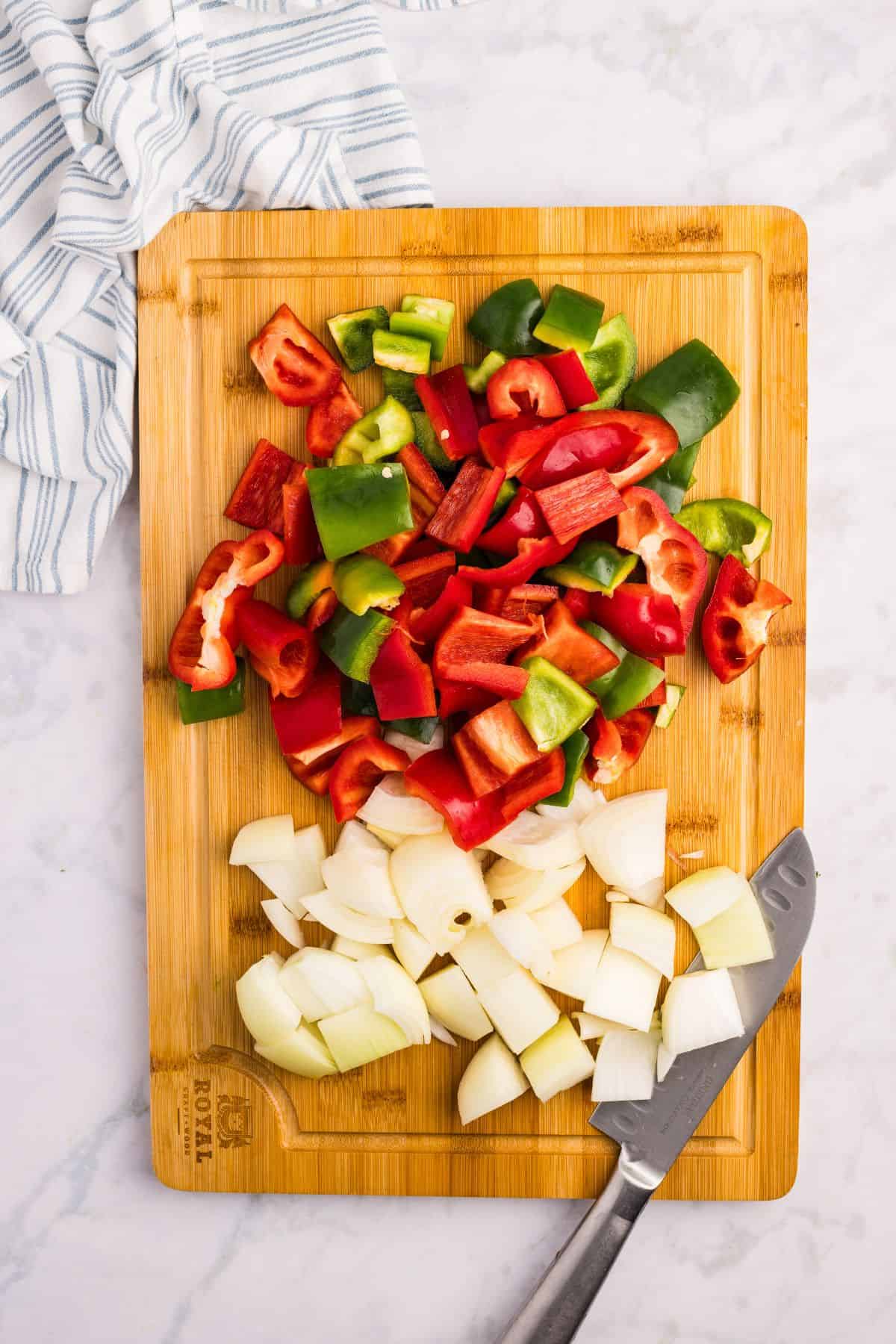 Vegetables chopped and ready for the food processor.