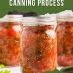 Finished jars of processed basic salsa.