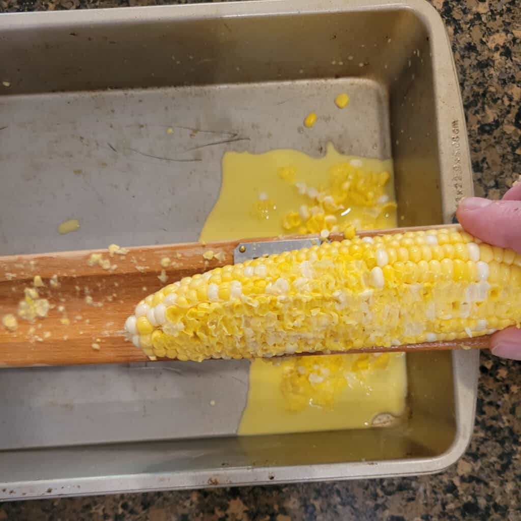 Corn cob after passing over the corn creamer tool.