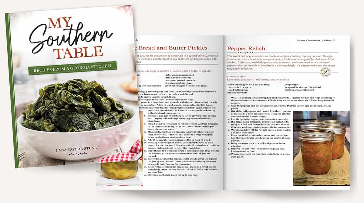 Mockup of pages 320-321 in My Southern Table cookbook.