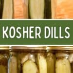 Canning jars filled with finished kosher dill pickles.
