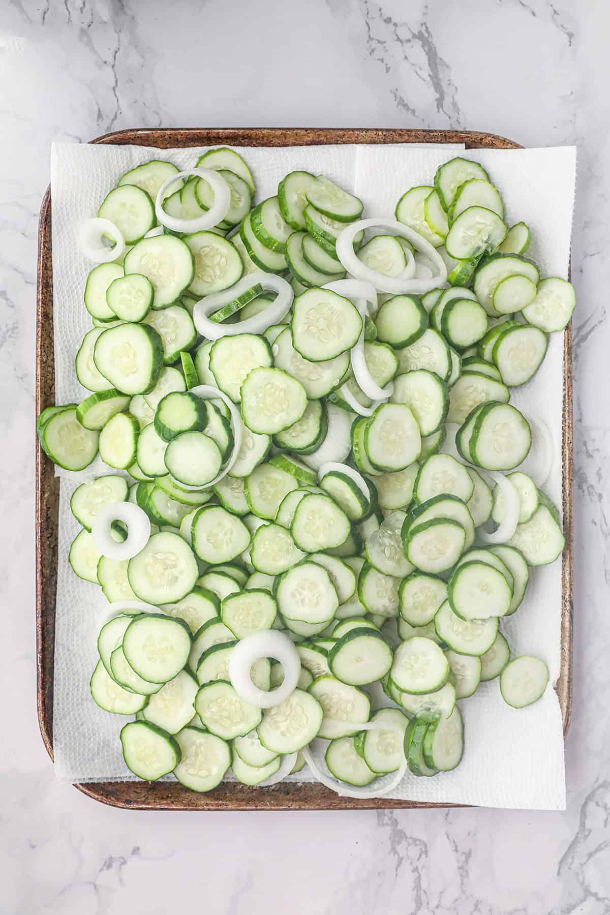 Vegetables draining on paper towels.