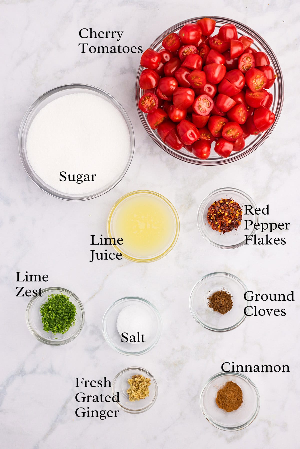 Ingredients you'll need to make tomato jam.