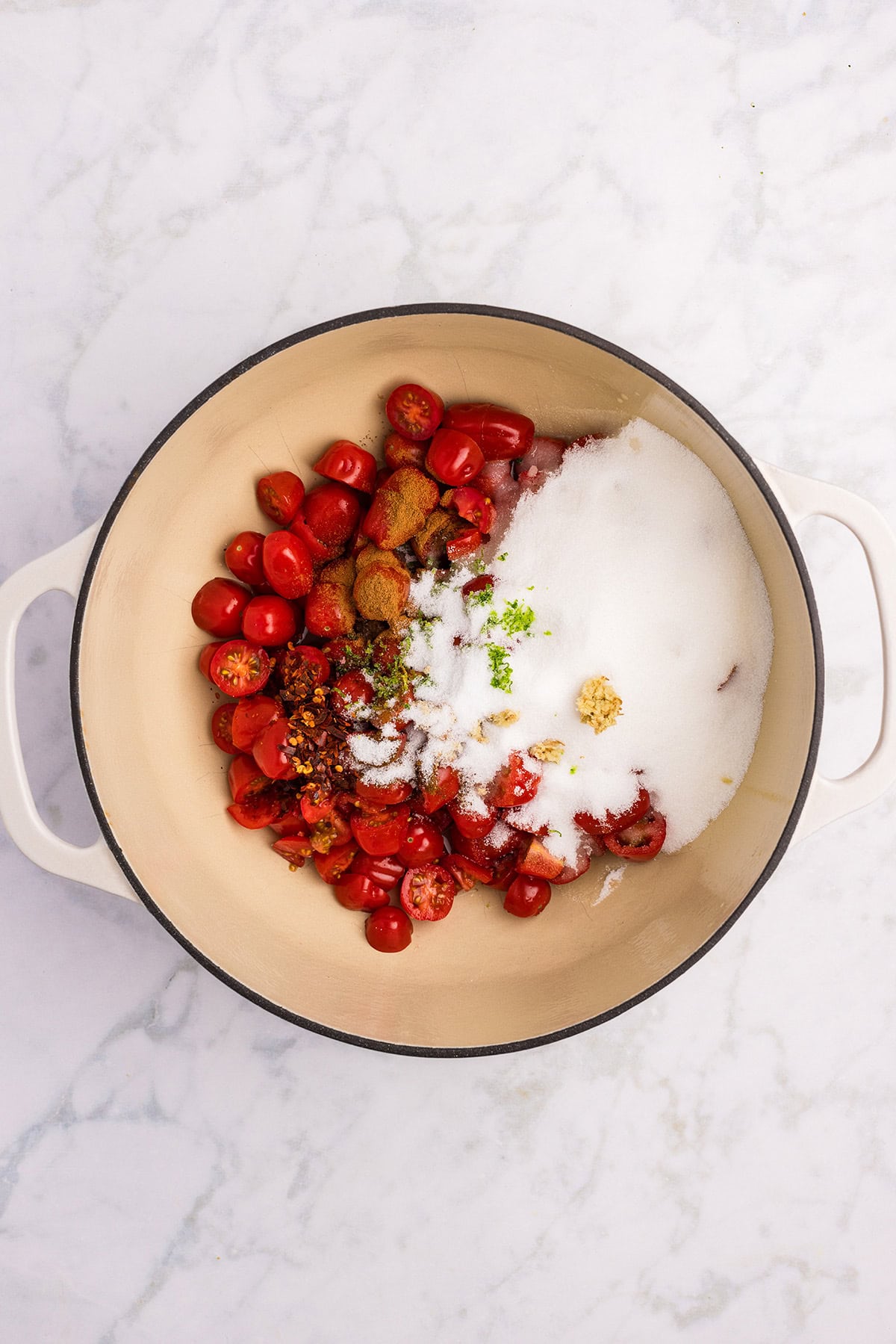 All ingredients combined in a heavy Dutch oven.