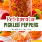 A jar of finished pickled peppers.