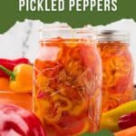A jar of finished pickled peppers.