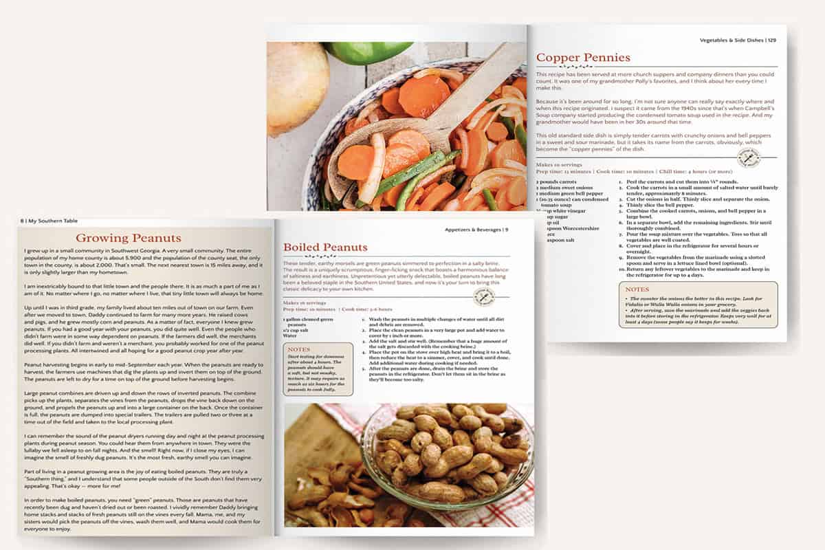 Mockup of several pages in My Southern Table.
