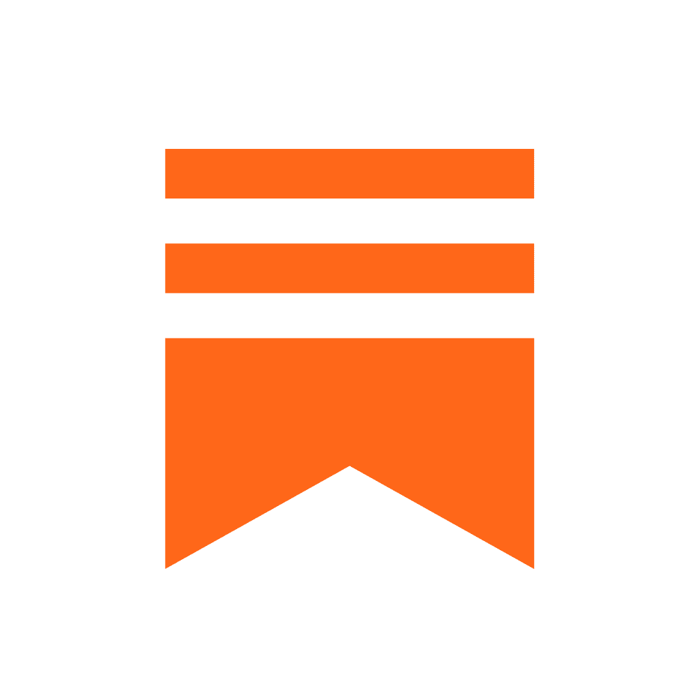 An orange bookmark icon with three horizontal stripes at the top on a white background.