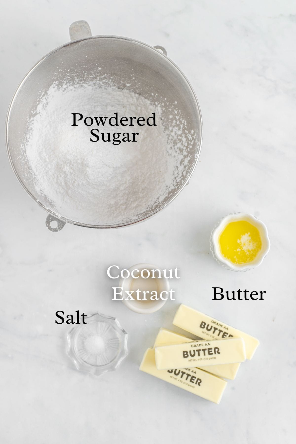 Ingredients for the coconut frosting.