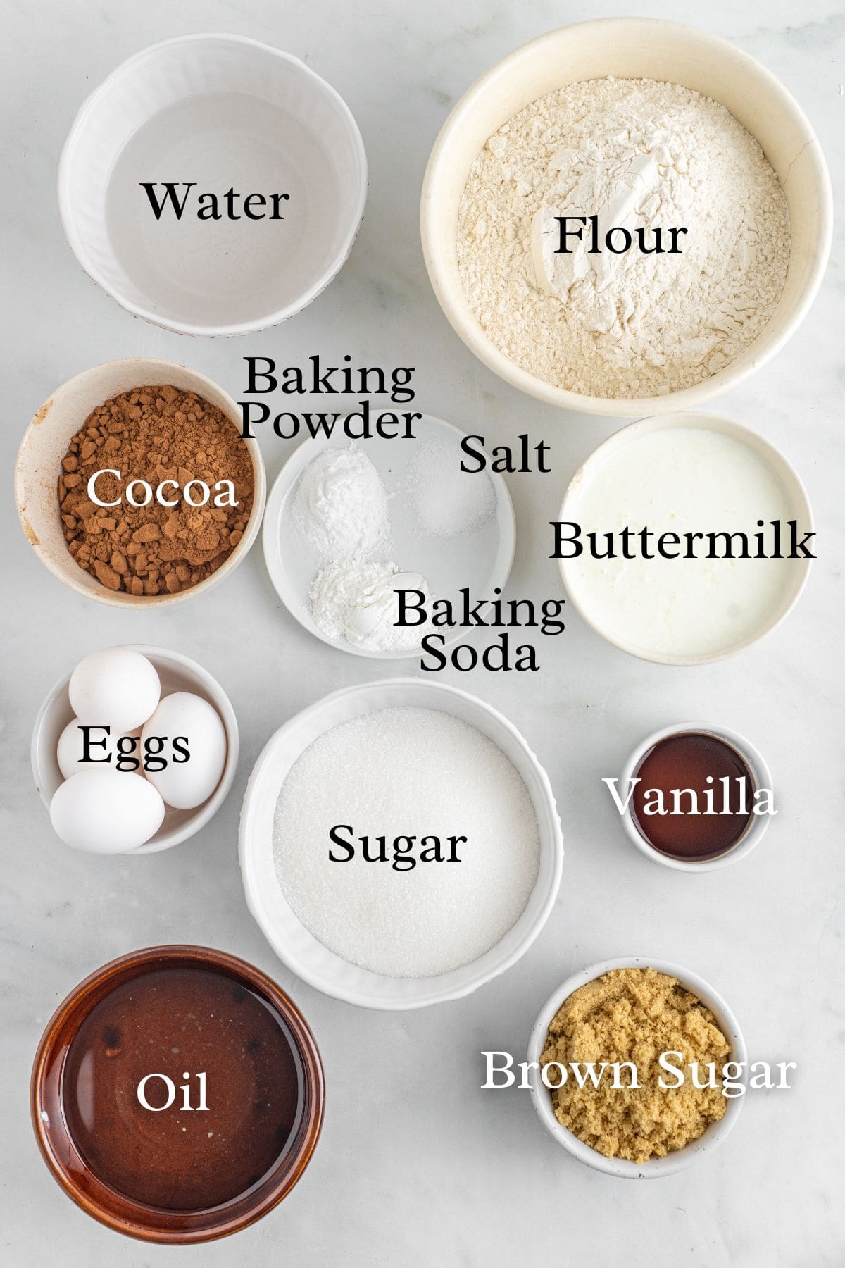 Ingredients needed for the chocolate layers.