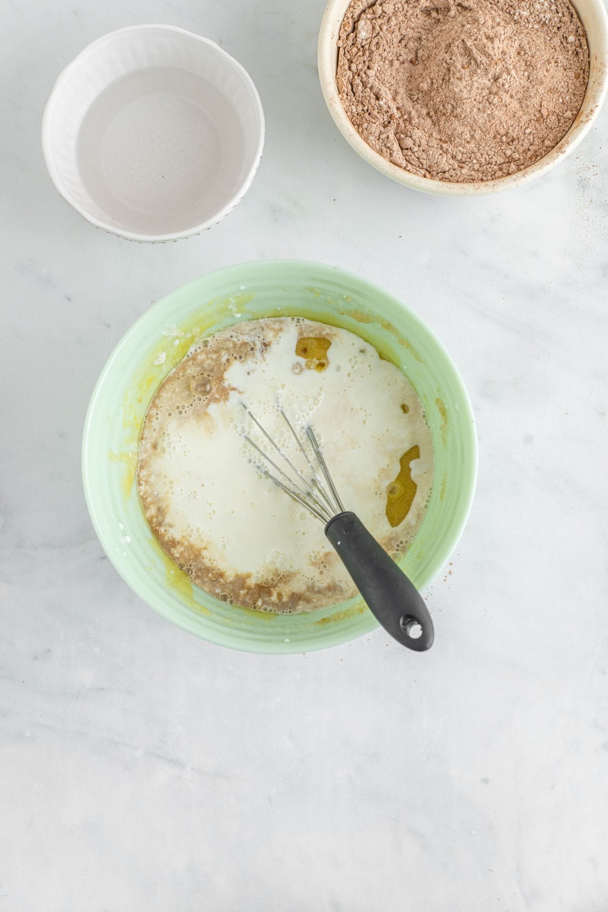 Buttermilk and vanilla extract added to the mixture.