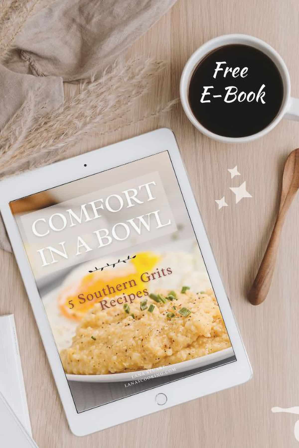 Mockup of Comfort in a Bowl cookbook.