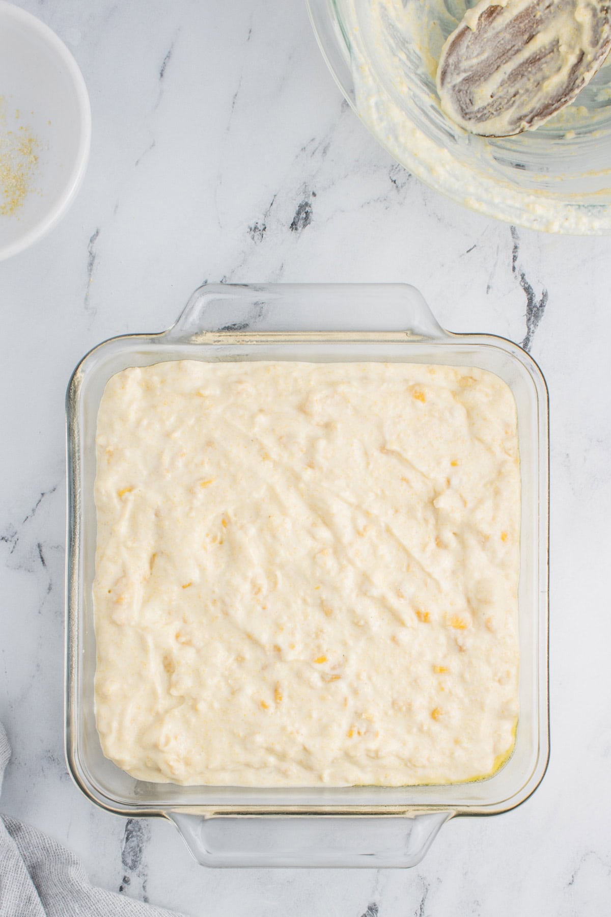 Mixture poured into the baking dish.