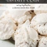 Scoops of white, fluffy Southern Divinity candy piled on a plate with text overlay Southern Divinity Candy.