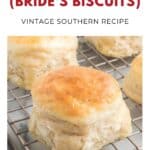 Golden biscuits on a cooling rack with text: Angel Biscuits (Brides Biscuits), Vintage Southern Recipe.